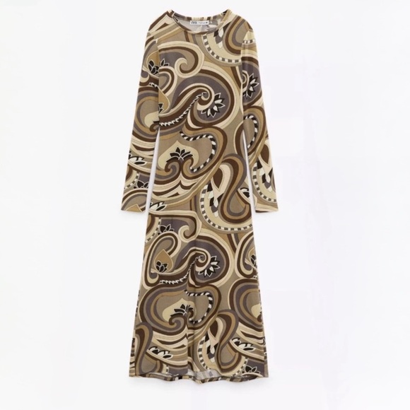 Zara Printed Bodycon Dress Sz L - Picture 4 of 8